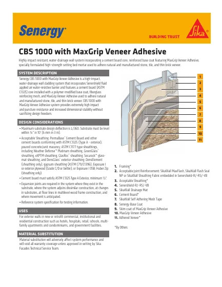 First-page preview of Cement Board Stucco 1000 with MaxGrip Veneer Adhesive