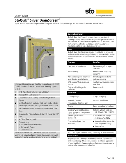 First-page preview of StoQuik® Silver DrainScreen®