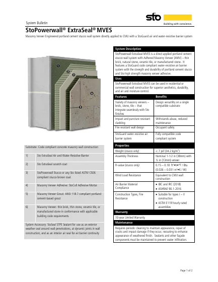 First-page preview of StoPowerwall® ExtraSeal® MVES